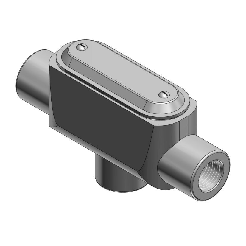 T&B® BlueKote® TB67CG-TB Type TB Pre-Assembled Conduit Body With Cover and Gasket, 2 in Hub, Form 7 Form, 27.5 cu-in Capacity, Gray Iron, Zinc Plated with Epoxy Powder Coated